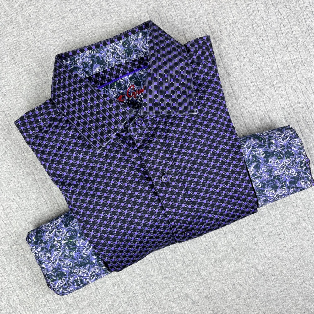 Robert Graham Button Down Shirt Mens‎ S Purple Geometric Paisley Contrast Cuff